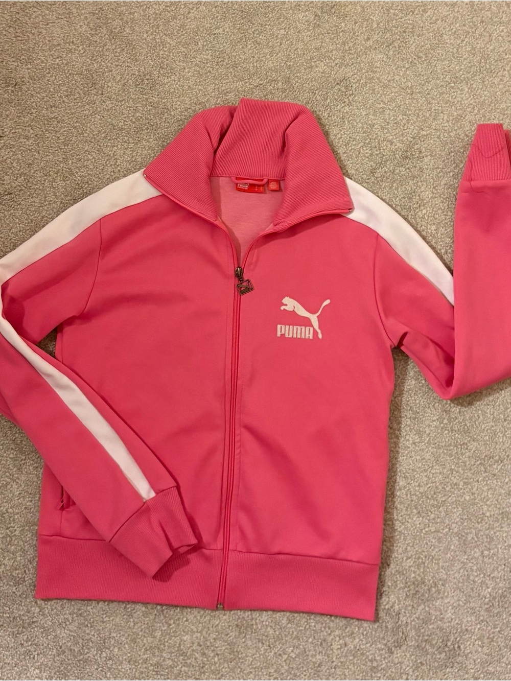 Puma Pink Track Jacket with White Sleeve Stripes